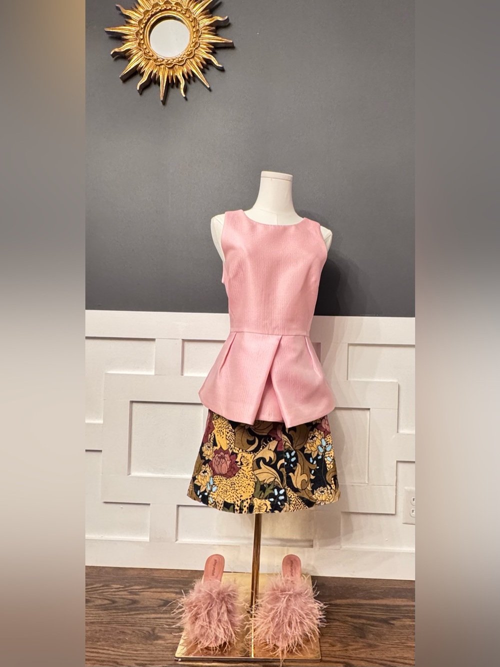 Tibi Simona Pink Peplum Top